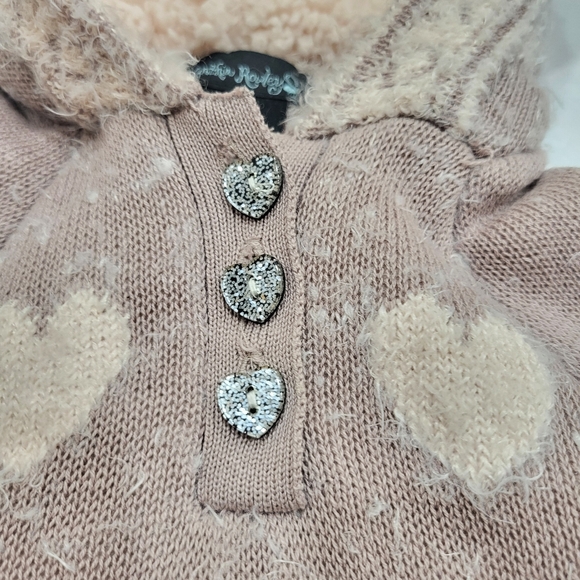 Cynthia Rowley Poncho Size 2T Fleece Lined Hood Heart Beige Cape Valentines Day - Picture 4 of 6